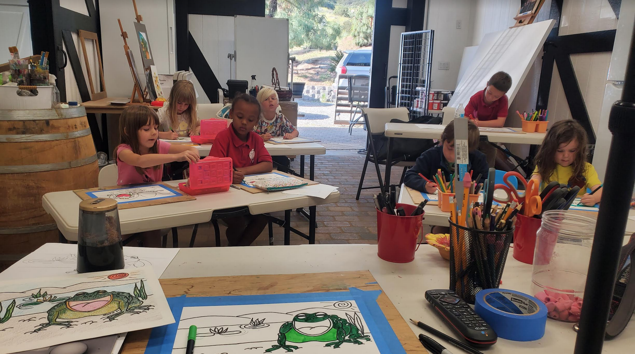 Children in the barn learning art at Rock Ranch in Valley Center